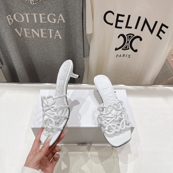 Meet the Posher Shoes - Loewe White Leather Knotted Heeled Slide Sandals